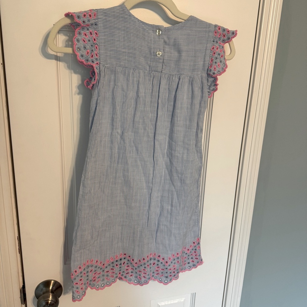 Vineyard Vines blue and white striped dress with pink embroidery eyelet design 8 - Picture 3 of 6